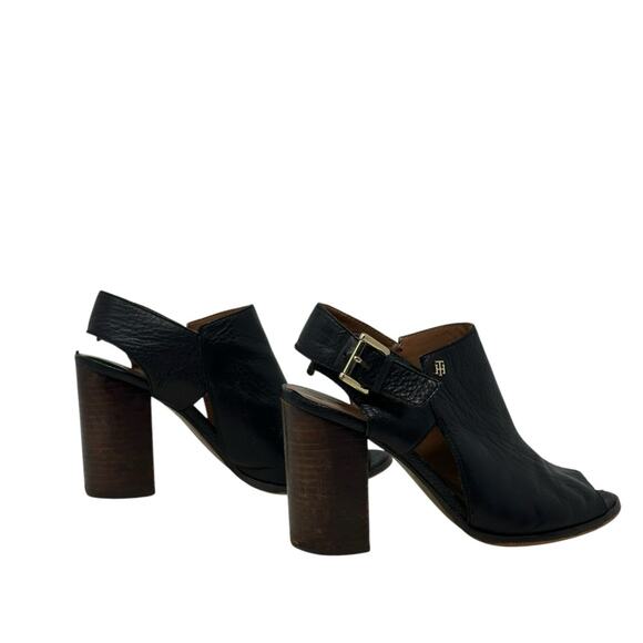 Tommy Hilfiger Black Leather Open Toe Sling Back Heeled Sandals Shoes size 8M - Picture 4 of 16